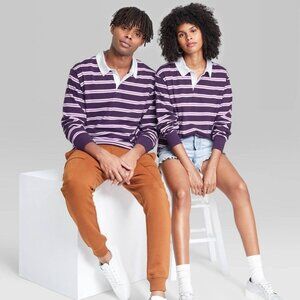 Purple White Striped Unisex Rugby Polo Shirt